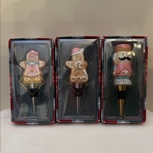 Holiday Bottle Stopper Set • Gingerbread/Nutcracker • NWT